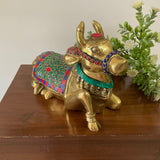 Nandi Brass Statue Stonework - Crafts N Chisel - Indian Home Decor USA