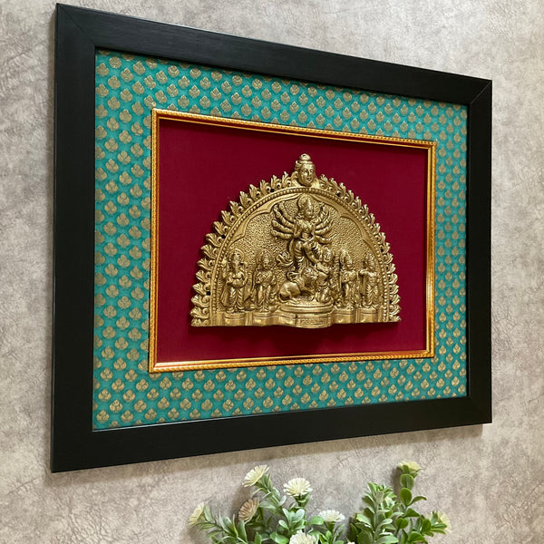 Brass Durga Mahishasura Mardini Divine Wall Hanging - Crafts N Chisel - Indian Home Decor USA