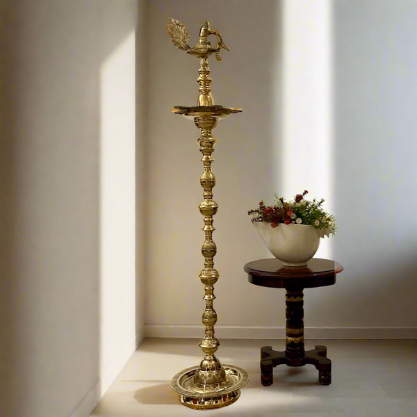5 Feet Annapakshi Nilavilakku - Single Piece - Handmade Brass lamp - Decorative Decor - Crafts N Chisel - Indian Home Decor USA