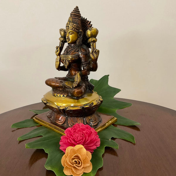 Goddess Laxmi Brass Idol - Decorative Figurine - Crafts N Chisel - Indian Home Decor USA