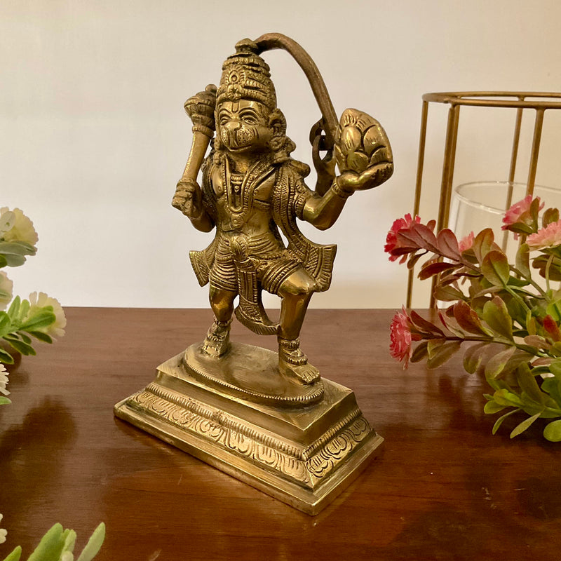 6 Inch Sankat Mochan Hanumanji Brass Idol - Crafts N Chisel - Indian Home Decor USA