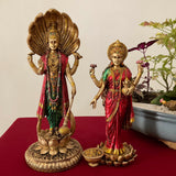 Lord Vishnu And Goddess Lakshmi Idol Cultured Marble Copper Finish - Decorative Home Decor - Crafts N Chisel - Indian Home Decor USA