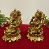 5 Inches Brass Lakshmi Ganesh Statue - Pooja Idol for Home - Festive Decor - Crafts N Chisel - Indian Home Decor USA