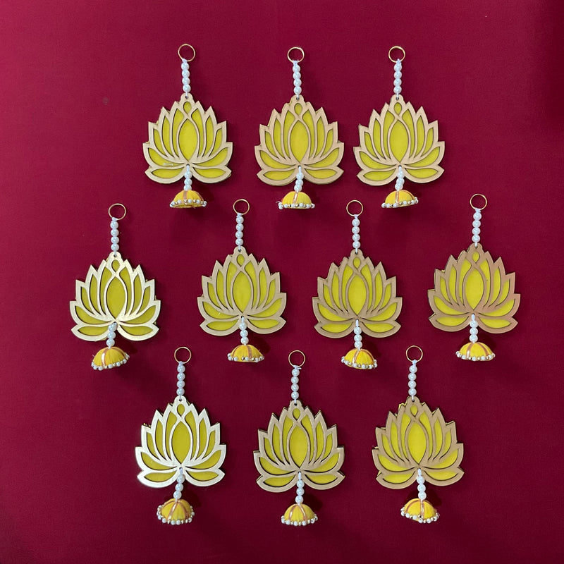 Yellow Lotus Hanging (Set of 10) - Festive Decoration Wall Hanging - Crafts N Chisel - Indian Home Decor USA
