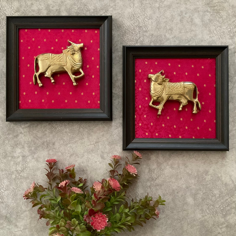 Pichwai Cow Brass Wall Decor (Set of 2) - Traditional Wall Hanging - Crafts N Chisel - Indian Home Decor USA