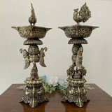 Peacock Diya (Set of 2) - Lightweight Brass lamp Jali Work - Crafts N Chisel - Indian Home Decor USA