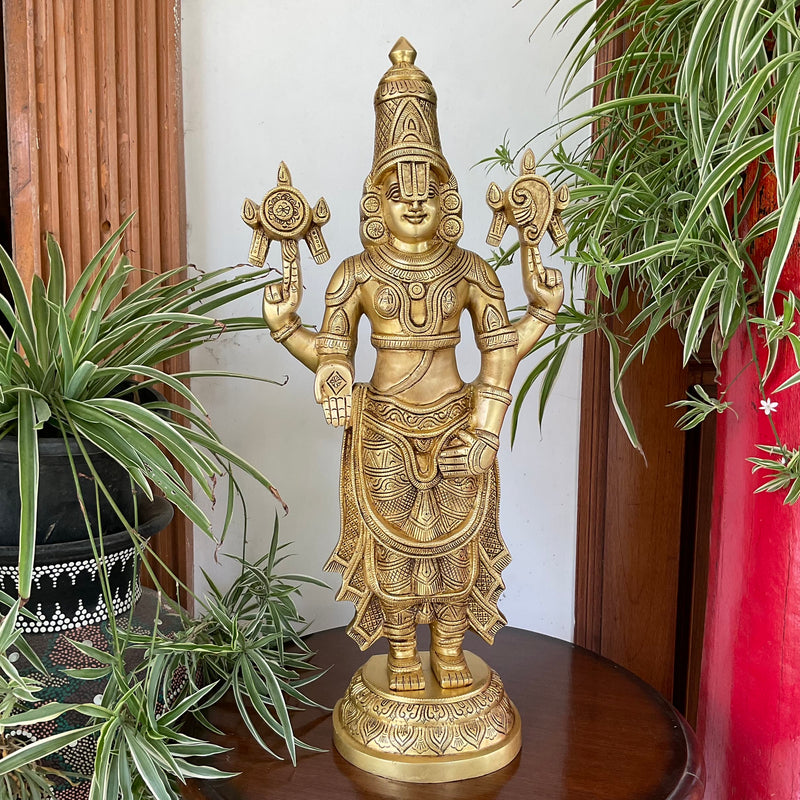 24 inches Lord Balaji Brass Idol - Tirupati Statue - Decorative Murti Home Decor - Crafts N Chisel - Indian Home Decor USA