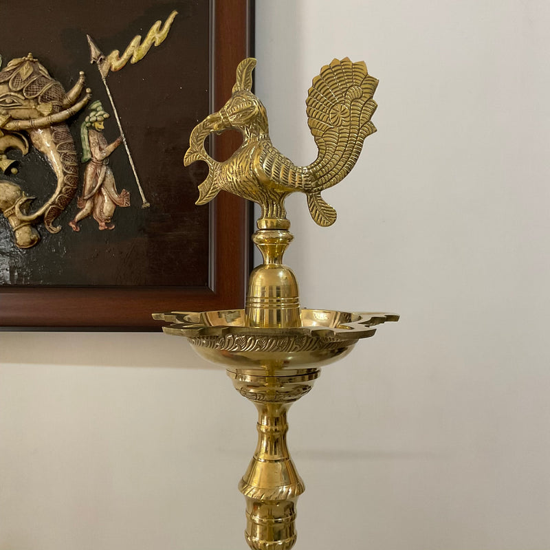 52 Inches Annapakshi Nilavilakku (Set of 2) - Kuthu Vilakku Brass lamp - Decorative Decor - Crafts N Chisel - Indian Home Decor USA