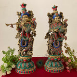 20 Inches Radha Krishna Idol Brass Stonework, God of Love, Decorative Statue Figurines - Crafts N Chisel - Indian Home Decor USA