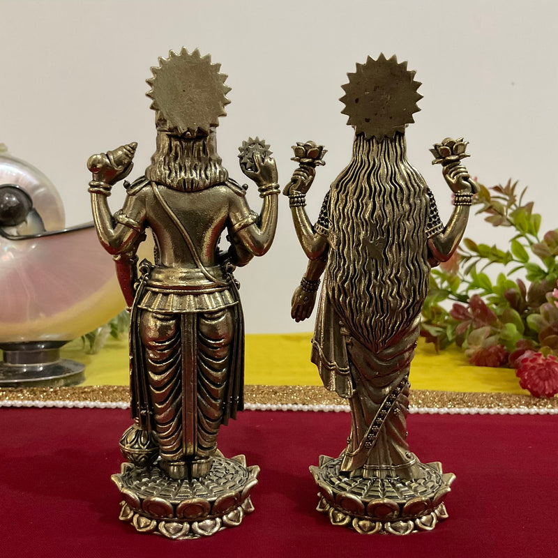 Lord Vishnu Lakshmi Brass Idol - 6” Light Weight Pooja Statue - Crafts N Chisel - Indian Home Decor USA