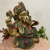 Big Ganesha Statue of Home Entrance Decor Idol - Brass Stonework Murti - Crafts N Chisel - Indian Home Decor USA