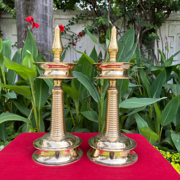 16 Inches Brass Kerala Nilavilakku (Set of 2) - Handmade Brass lamp - Decorative Decor - Crafts N Chisel - Indian Home Decor USA