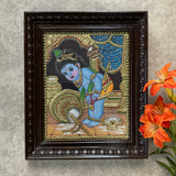 Baby Krishna 3D Tanjore Painting - Traditional Wall Art - Crafts N Chisel - Indian Home Decor USA