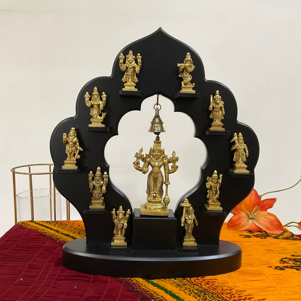 Lord Vishnu Dashavatar Brass Idol With Wooden Frame - Traditional Wall Hanging - Crafts N Chisel - Indian Home Decor USA