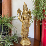 24 inches Lord Balaji Brass Idol - Tirupati Statue - Decorative Murti Home Decor - Crafts N Chisel - Indian Home Decor USA