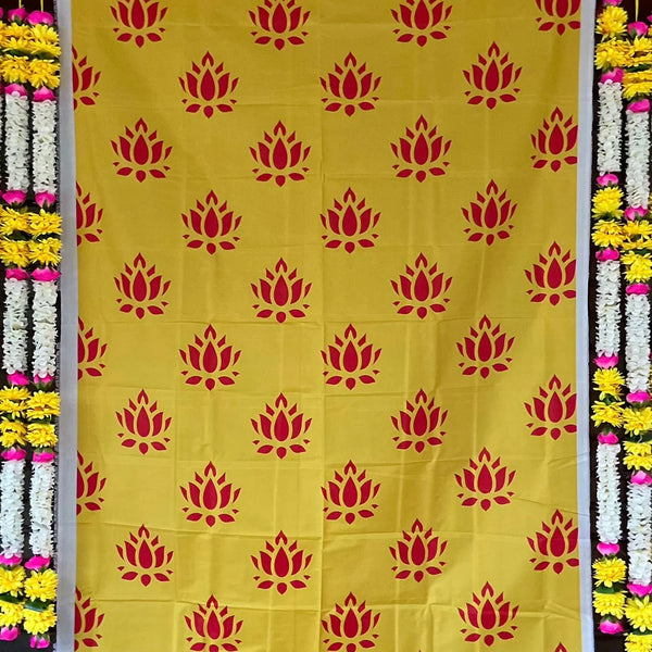 Red Lotus Yellow Backdrop With Artificial Flower Garlands (Set of 5 pcs) - Festive Decoration Wall Hanging - Crafts N Chisel - Indian Home Decor USA