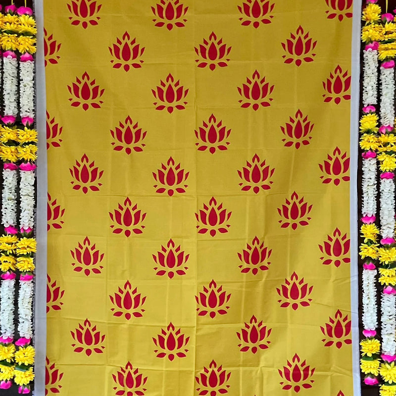 Red Lotus Yellow Backdrop With Artificial Flower Garlands (Set of 5 pcs) - Festive Decoration Wall Hanging - Crafts N Chisel - Indian Home Decor USA