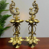 20 Inches Tall Annapakshi Brass Diya Lamp (Set of 2) For Pooja Room Decor - Crafts N Chisel - Indian Home Decor USA