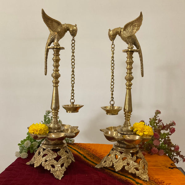 20 Inch Brass Annapakshi Hanging Diya Lamp (Set of 2) For Pooja Room Decor - Crafts N Chisel - Indian Home Decor USA