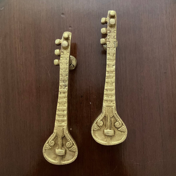 Brass Veena Door Handle (Set of 2) - Home Decor - Crafts N Chisel - Indian Home Decor USA