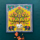 Cow Calf Elephant Tree of Life Lippan Wall Hanging - Clay Mirror Wall Decor - Crafts N Chisel - Indian Home Decor USA