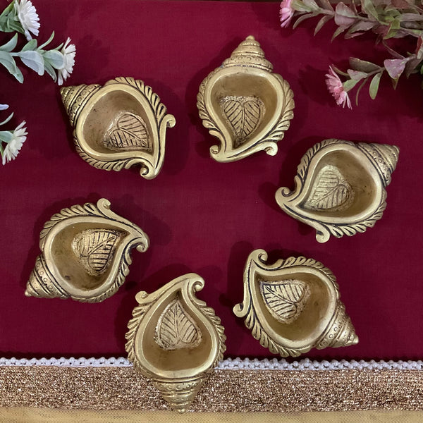Small Shank Diya (Set of 6) - Handmade Brass lamp - Decorative - Crafts N Chisel - Indian Home Decor USA