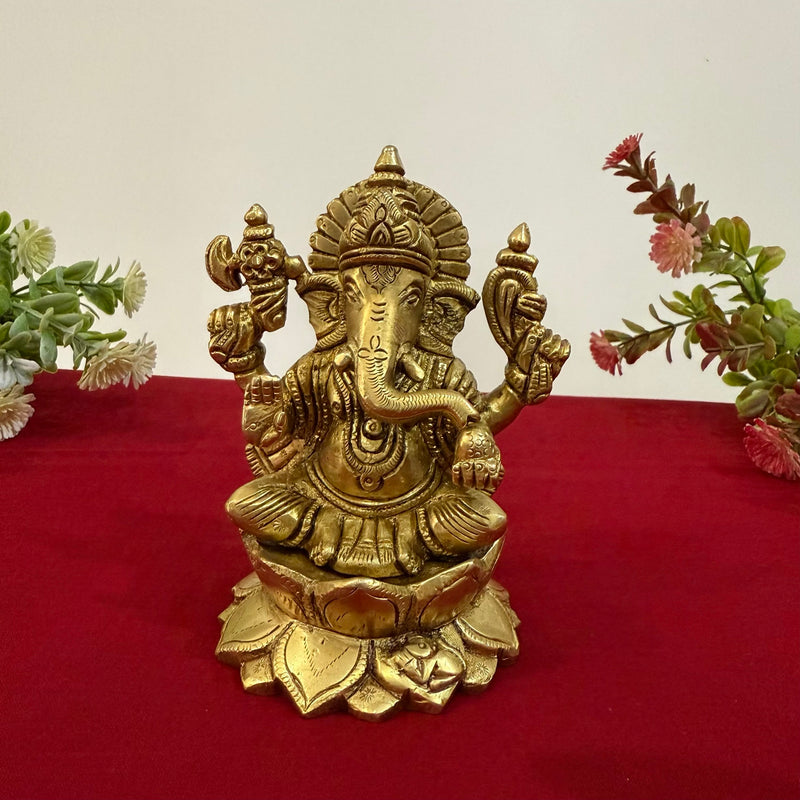 5 Inches Brass Lakshmi Ganesh Statue - Pooja Idol for Home - Festive Decor - Crafts N Chisel - Indian Home Decor USA