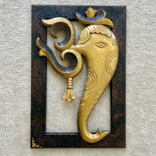 24 Inches Om Ganesha Wall Hanging - Wall Decor For Living Room - Crafts N Chisel - Indian Home Decor USA