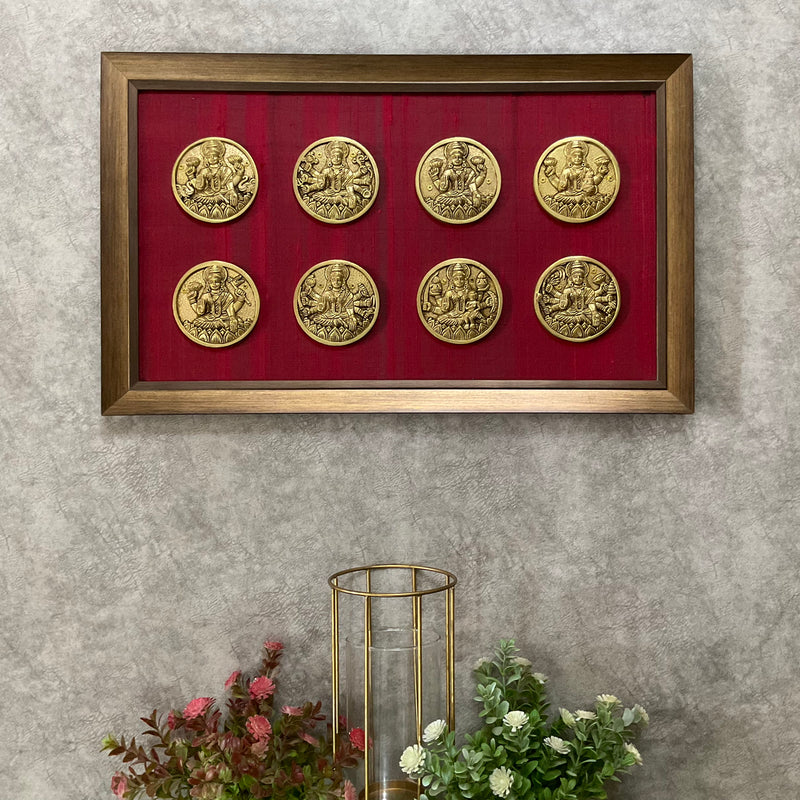 Ashtalakshmi Brass Divine Wall Hanging With Frame - Crafts N Chisel - Indian Home Decor USA