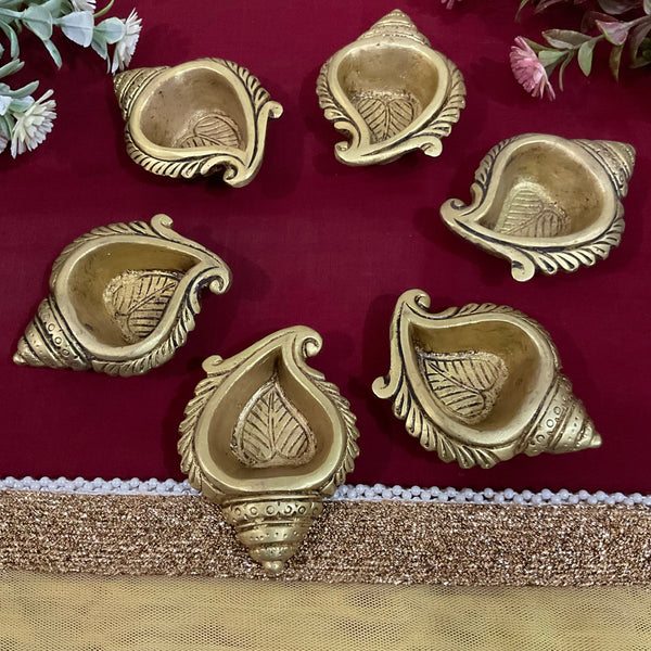Small Shank Diya (Set of 6) - Handmade Brass lamp - Decorative - Crafts N Chisel - Indian Home Decor USA