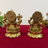 5 Inches Brass Lakshmi Ganesh Statue - Pooja Idol for Home - Festive Decor - Crafts N Chisel - Indian Home Decor USA