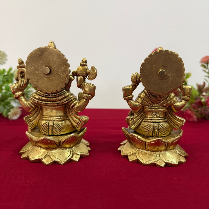 5 Inches Brass Lakshmi Ganesh Statue - Pooja Idol for Home - Festive Decor - Crafts N Chisel - Indian Home Decor USA