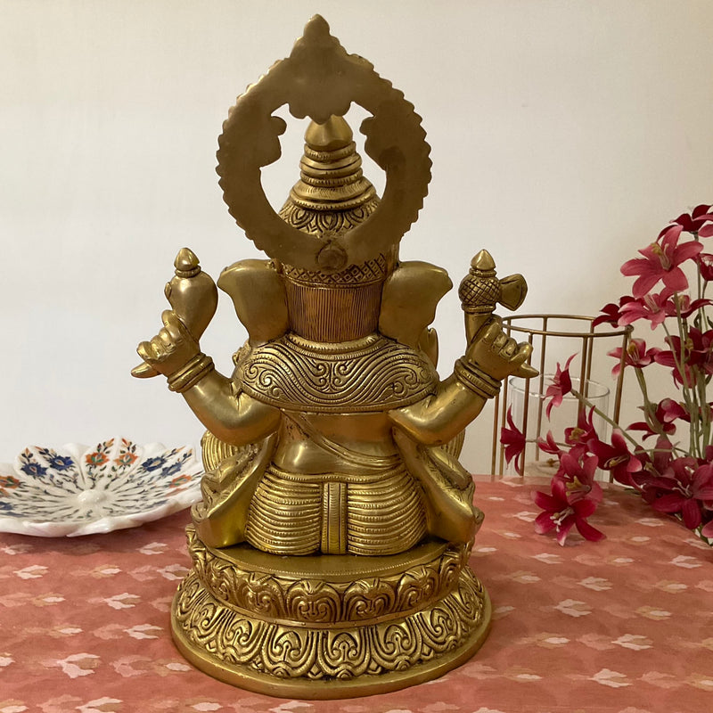 Lord Ganesh Brass Idol - Ganpati Decorative Statue for Home Decor - Crafts N Chisel - Indian Home Decor USA