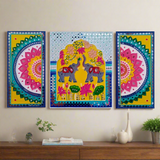 Elephant Flower Rangoli Lippan Wall Hanging - Clay Mirror Wall Decor (Set of 3) - Crafts N Chisel - Indian Home Decor USA