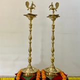 52 Inches Annapakshi Nilavilakku (Set of 2) - Kuthu Vilakku Brass lamp - Decorative Decor - Crafts N Chisel - Indian Home Decor USA