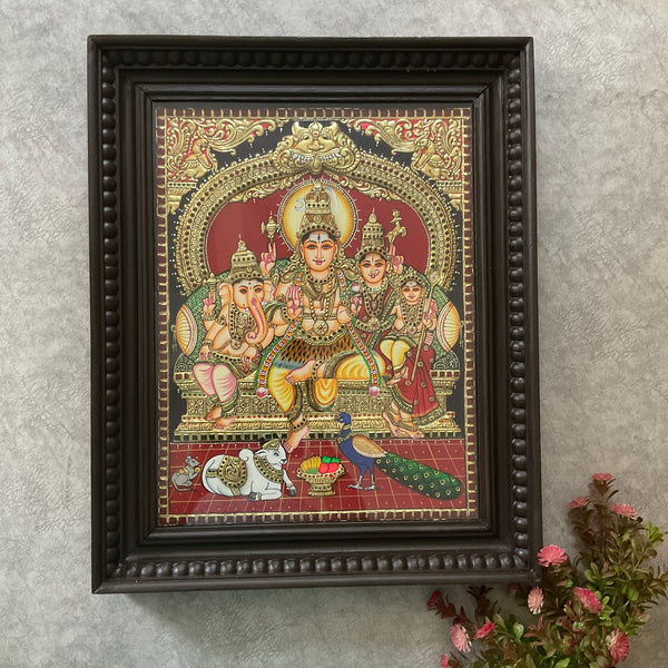 21 Inches Shiv Parivar 3D Embossing Tanjore Painting - Traditional Wall Art - Crafts N Chisel - Indian Home Decor USA