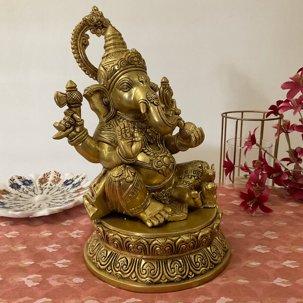 Lord Ganesh Brass Idol - Ganpati Decorative Statue for Home Decor - Crafts N Chisel - Indian Home Decor USA
