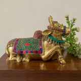 Nandi Brass Statue Stonework - Crafts N Chisel - Indian Home Decor USA
