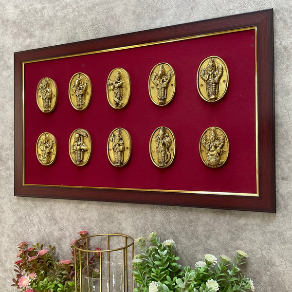 Lord Vishnu Dashavatar Brass Framed Divine Wall Hanging - Crafts N Chisel - Indian Home Decor USA