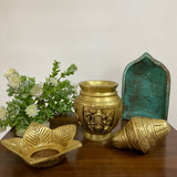 Lakshmi Ganesha Brass Kalash With Coconut For Pooja - Crafts N Chisel - Indian Home Decor USA