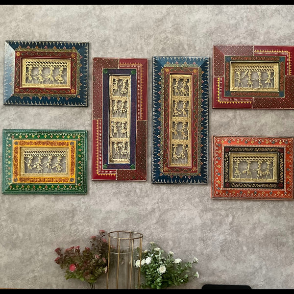 Dhokra Rajasthani Wall Hanging (Set of 6) - Wall Decor - Home Decor - Crafts N Chisel - Indian Home Decor USA