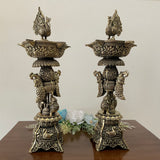Peacock Diya (Set of 2) - Lightweight Brass lamp Jali Work - Crafts N Chisel - Indian Home Decor USA
