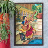 Seated Women Playing Sitar Handmade Oil Painting - Raja Ravi Varma Painting Recreation - Wall Decor - Crafts N Chisel - Indian Home Decor USA