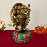 12.5 Inch Lord Hanuman Punchmukhi Idol - Brass Stonework Decorative Home Decor - Crafts N Chisel - Indian Home Decor USA