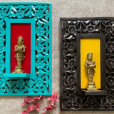 Deep Lakshmi Idol With Distressed Wooded Frame Wall Hanging (Set of 4) - Decorative Wall decor - Crafts N Chisel - Indian Home Decor USA