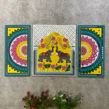Elephant Flower Rangoli Lippan Wall Hanging - Clay Mirror Wall Decor (Set of 3) - Crafts N Chisel - Indian Home Decor USA