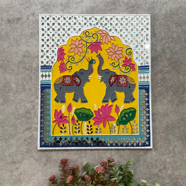 18 Inch Lotis Elephant Lippan Wall Hanging - Clay Mirror Wall Decor - Crafts N Chisel - Indian Home Decor USA
