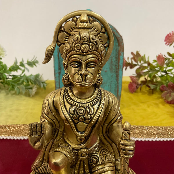 7 Inch Lord Hanuman Brass Idol - Decorative Home Decor - Crafts N Chisel - Indian Home Decor USA