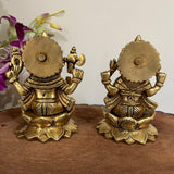 5 Inches Brass Lakshmi Ganesh Statue - Pooja Idol for Home - Festive Decor - Crafts N Chisel - Indian Home Decor USA