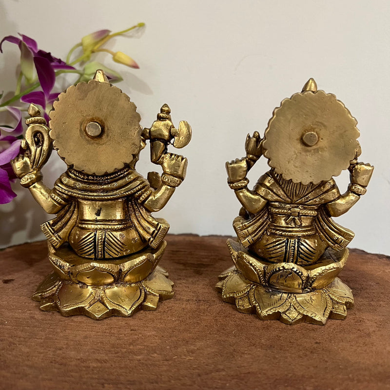 5 Inches Brass Lakshmi Ganesh Statue - Pooja Idol for Home - Festive Decor - Crafts N Chisel - Indian Home Decor USA